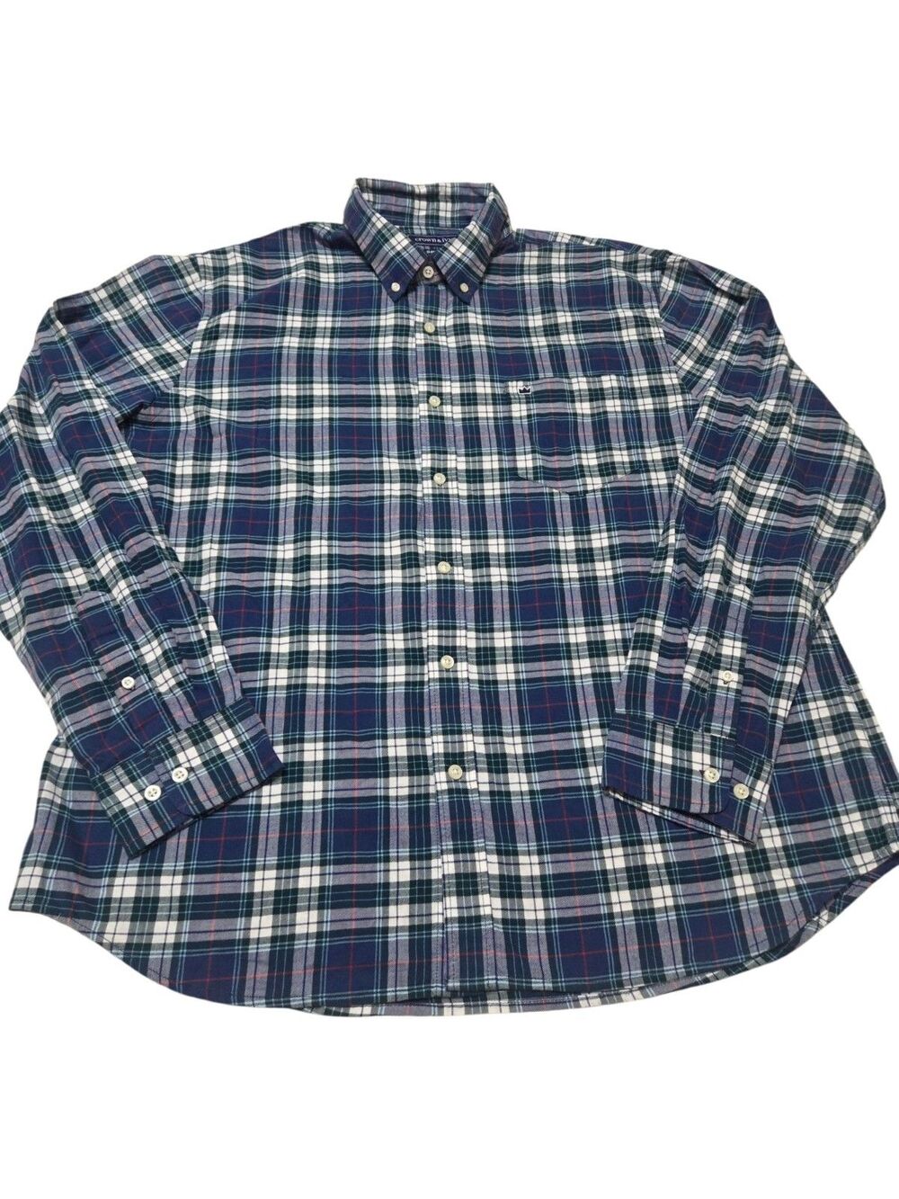 CROWN & IVY Flannel Shirt Mens XL Blue Green Tartan Plaid Classic Fit NWT C28.1